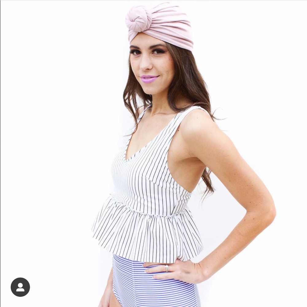 Kortni Jeans Pinstripe V-Neck Peplum Top